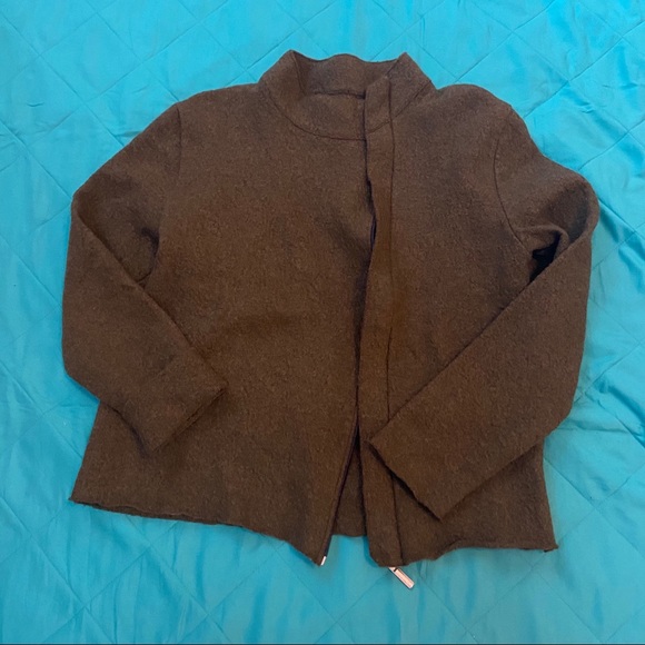 EUC Essence asymmetrical zip green wool jacket - Picture 4 of 8